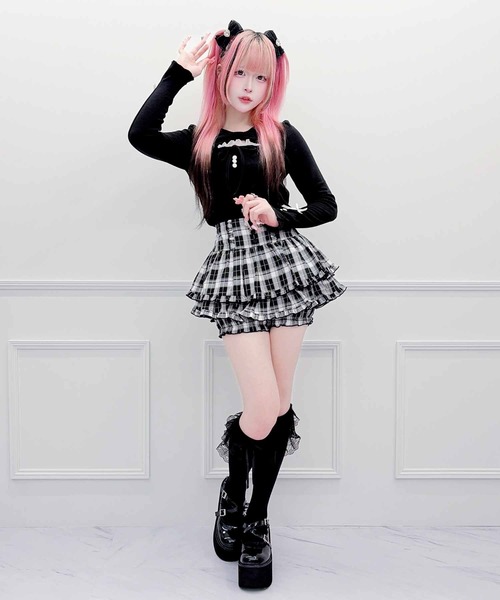 MA*RS（アメーバーマーズ）の「くるみボタンフリルスカパン（スカート・レディース・チャコールグレー/ブラック×ホワイト/グレー/ブラック・FREE）」の10枚目の写真