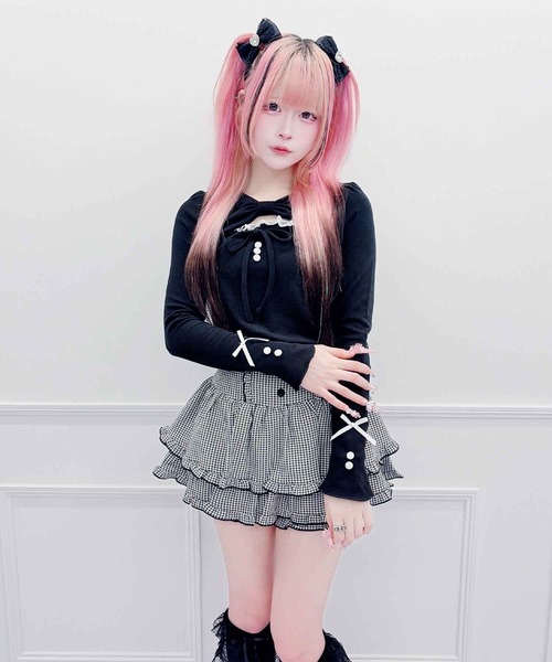 MA*RS（アメーバーマーズ）の「くるみボタンフリルスカパン（スカート・レディース・チャコールグレー/ブラック×ホワイト/グレー/ブラック・FREE）」の14枚目の写真
