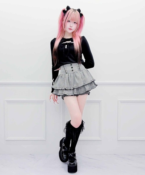 MA*RS（アメーバーマーズ）の「くるみボタンフリルスカパン（スカート・レディース・チャコールグレー/ブラック×ホワイト/グレー/ブラック・FREE）」の16枚目の写真