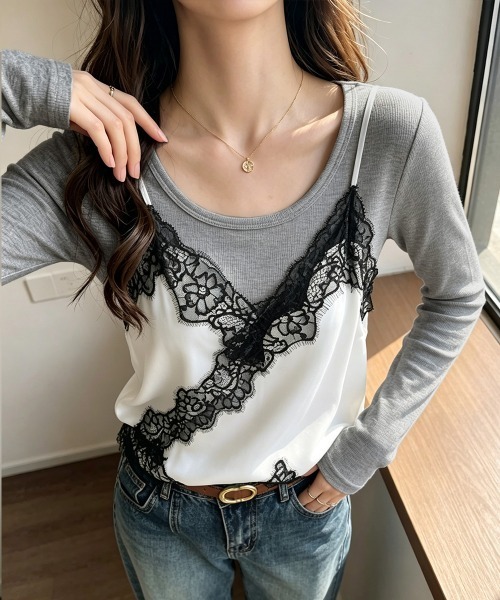 Miniministore（ミニミニストア）の「Uネック長袖カットソー韓国風コンパクトT（Tシャツ/カットソー・レディース・ホワイト/ブラック/グレー/ブラウン/ライトグレー/ネイビー・FREE）」の19枚目の写真