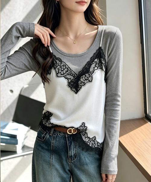 Miniministore（ミニミニストア）の「Uネック長袖カットソー韓国風コンパクトT（Tシャツ/カットソー・レディース・ホワイト/ブラック/グレー/ブラウン/ライトグレー/ネイビー・FREE）」の20枚目の写真