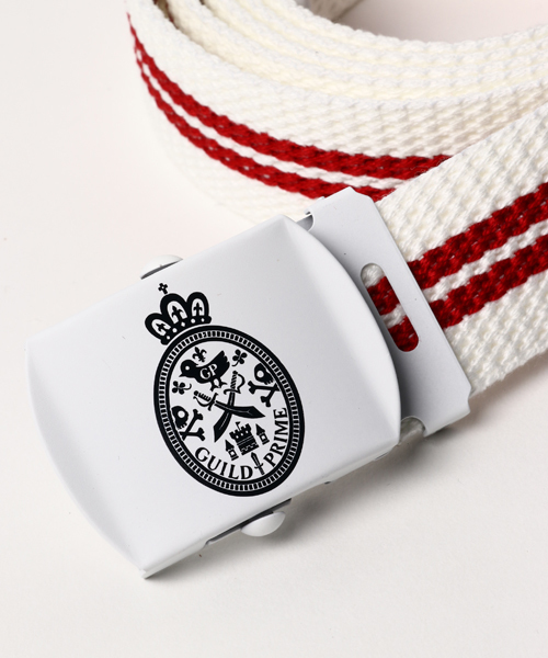 GUILD PRIME（ギルドプライム）の「【GUILD PRIME】MENS ローラーバックルストライプベルト（ベルト・メンズ・ホワイト/カーキ/ネイビー・FREE）」の4枚目の写真