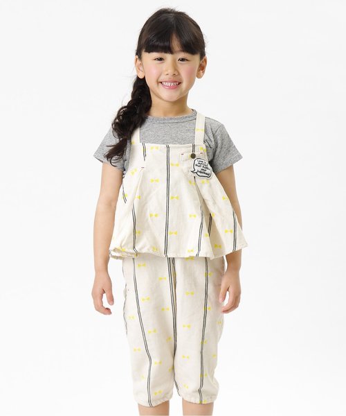 BREEZE（ブリーズ）の「リボン柄オールインワン 7分丈（サロペット/オーバーオール・キッズ・ブルー/ネイビー/キナリ・110/130/90/80/140/95/100/120）」の2枚目の写真