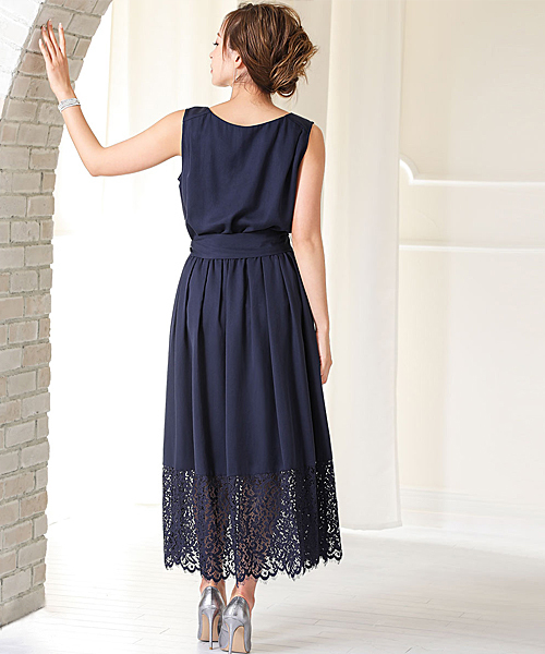 GIRL（ガール）の「リボンベルト付きヘムレースマキシ丈結婚式ワンピース 二次会・成人式・同窓会・謝恩会・お呼ばれ対応フォーマルパーティー