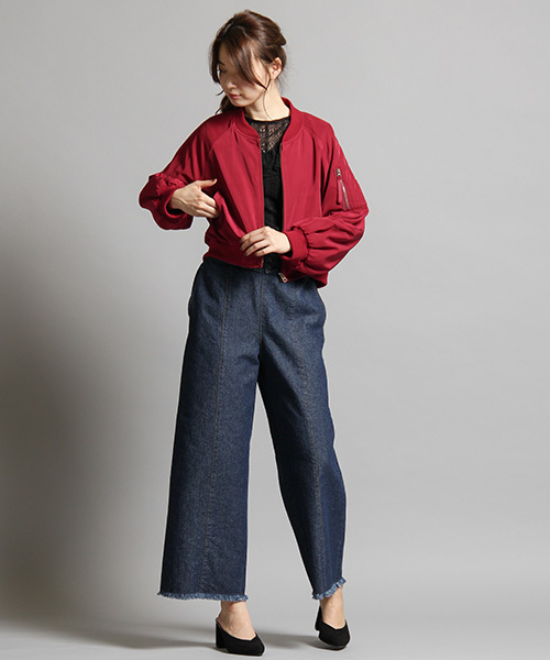 Honeys（ハニーズ）の「ショート丈リブブルゾン（ブルゾン・レディース・ブラック/カーキ/ピンク・L/M/LL）」の5枚目の写真