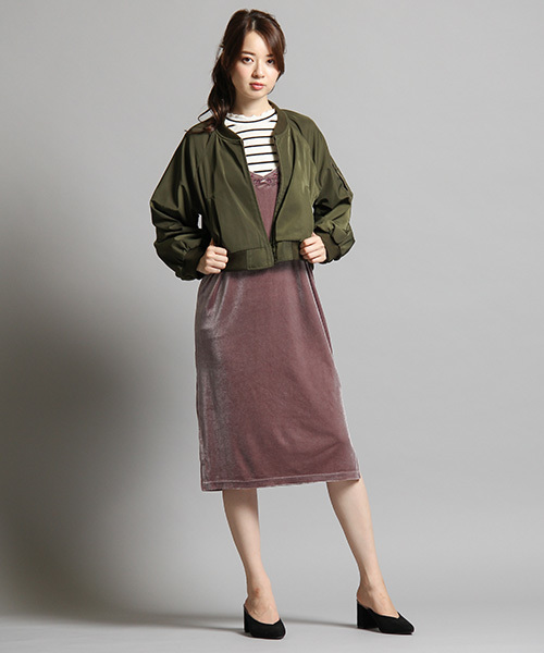 Honeys（ハニーズ）の「ショート丈リブブルゾン（ブルゾン・レディース・ブラック/カーキ/ピンク・L/M/LL）」の9枚目の写真