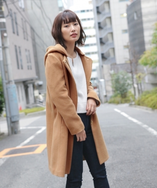 laboratory work（ラボラトリーワーク）の「ビーバーフーテッドコート（ノーカラージャケット・レディース・ネイビー/ブルー/グレー/キャメル・MEDIUM）」の2枚目の写真