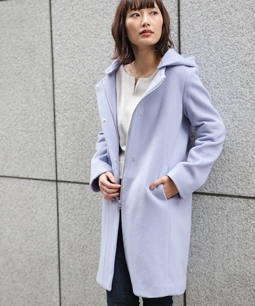 laboratory work（ラボラトリーワーク）の「ビーバーフーテッドコート（ノーカラージャケット・レディース・ネイビー/ブルー/グレー/キャメル・MEDIUM）」の4枚目の写真