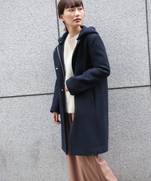 laboratory work（ラボラトリーワーク）の「ビーバーフーテッドコート（ノーカラージャケット・レディース・ネイビー/ブルー/グレー/キャメル・MEDIUM）」の20枚目の写真