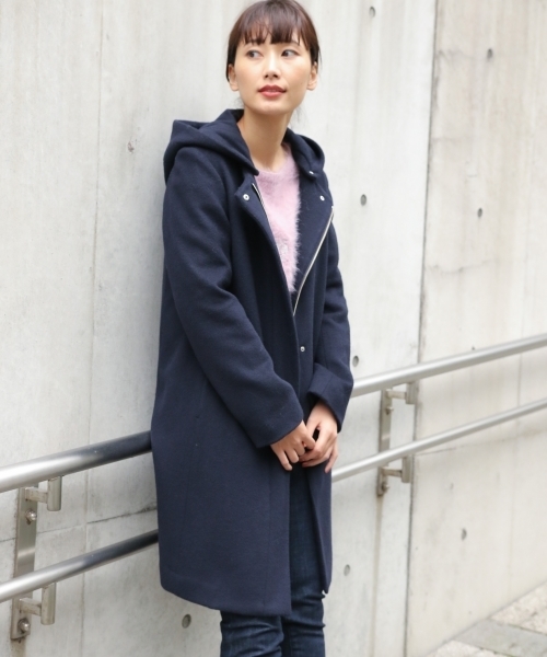 laboratory work（ラボラトリーワーク）の「ビーバーフーテッドコート（ノーカラージャケット・レディース・ネイビー/ブルー/グレー/キャメル・MEDIUM）」の18枚目の写真