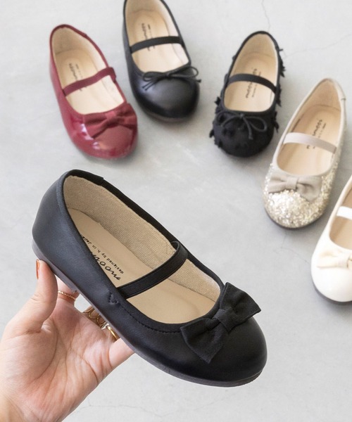 ベージュリボン付きバレエシューズ 日本製 リボン メッシュ バレエシューズ アイボリー ベージュ ブラック