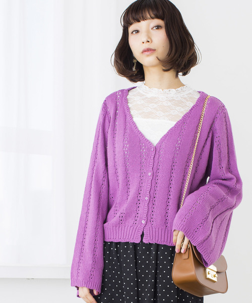 WEGO(ウィゴー)の「WEGO/リリーヤーンフレア袖ショートカーディガン(カーディガン/ボレロ・レディース・レッド/オフホワイト/グリーン/パープル/マスタード/ライトベージュ/カーキ/ダークオレンジ・FREE)」の6枚目の写真