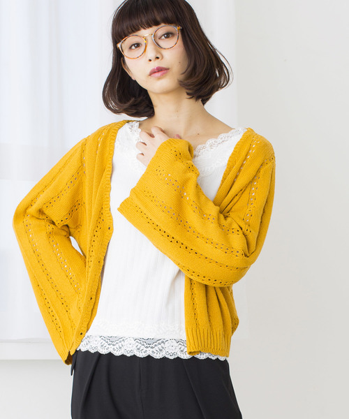 WEGO(ウィゴー)の「WEGO/リリーヤーンフレア袖ショートカーディガン(カーディガン/ボレロ・レディース・レッド/オフホワイト/グリーン/パープル/マスタード/ライトベージュ/カーキ/ダークオレンジ・FREE)」の7枚目の写真