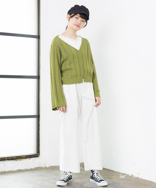 WEGO(ウィゴー)の「WEGO/リリーヤーンフレア袖ショートカーディガン(カーディガン/ボレロ・レディース・レッド/オフホワイト/グリーン/パープル/マスタード/ライトベージュ/カーキ/ダークオレンジ・FREE)」の18枚目の写真