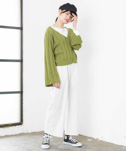 WEGO(ウィゴー)の「WEGO/リリーヤーンフレア袖ショートカーディガン(カーディガン/ボレロ・レディース・レッド/オフホワイト/グリーン/パープル/マスタード/ライトベージュ/カーキ/ダークオレンジ・FREE)」の19枚目の写真