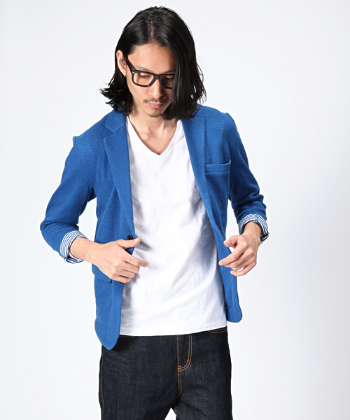 WEGO（ウィゴー）の「ダブルフェイス鹿の子テーラードジャケット（テーラードジャケット・メンズ・ブラック/ライトブラウン/ネイビー/ロイヤルブルー/ワイン・MEDIUM/LARGE）」の5枚目の写真