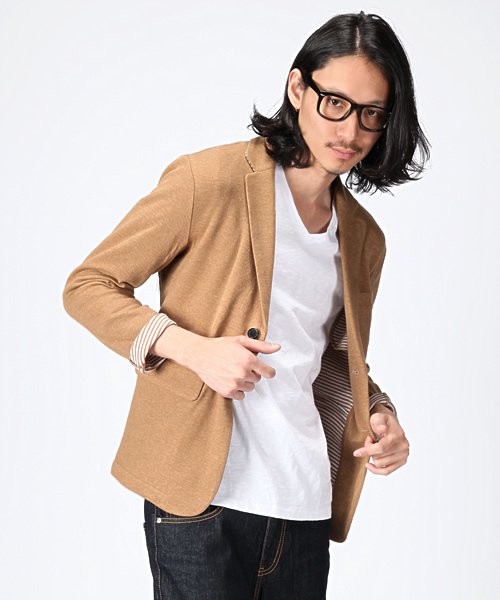 WEGO（ウィゴー）の「ダブルフェイス鹿の子テーラードジャケット（テーラードジャケット・メンズ・ブラック/ライトブラウン/ネイビー/ロイヤルブルー/ワイン・MEDIUM/LARGE）」の3枚目の写真