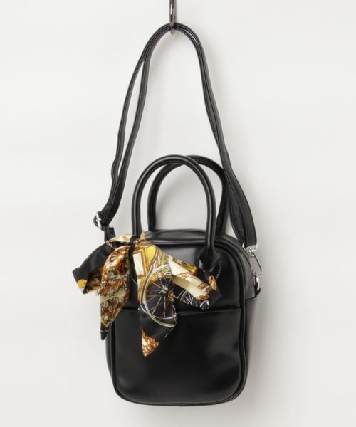 WEGO（ウィゴー）の「WEGO/【2点セット】マルチスカーフ付き2WAYミニボストンバッグ（ショルダーバッグ・レディース・ブラック/ブラウン・FREE）」の4枚目の写真