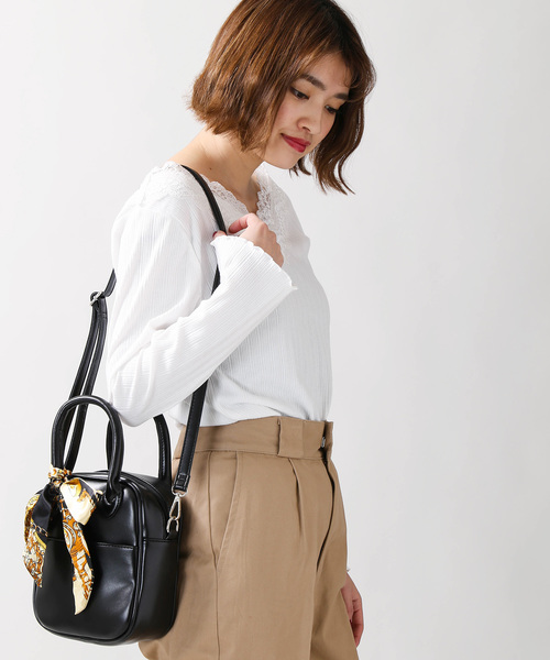 WEGO（ウィゴー）の「WEGO/【2点セット】マルチスカーフ付き2WAYミニボストンバッグ（ショルダーバッグ・レディース・ブラック/ブラウン・FREE）」の3枚目の写真