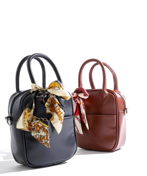 WEGO（ウィゴー）の「WEGO/【2点セット】マルチスカーフ付き2WAYミニボストンバッグ（ショルダーバッグ・レディース・ブラック/ブラウン・FREE）」の5枚目の写真