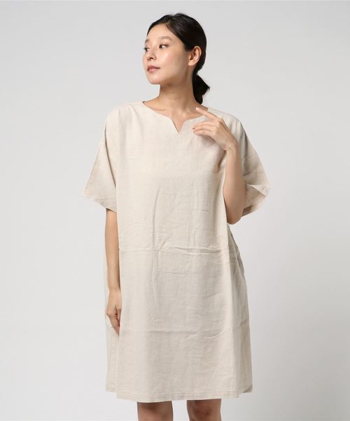 LBC(エルビーシー)の「リネンレーヨンサックワンピース(ワンピース・レディース・オフホワイト/チャコールグレー/グリーン・M/L)」の8枚目の写真