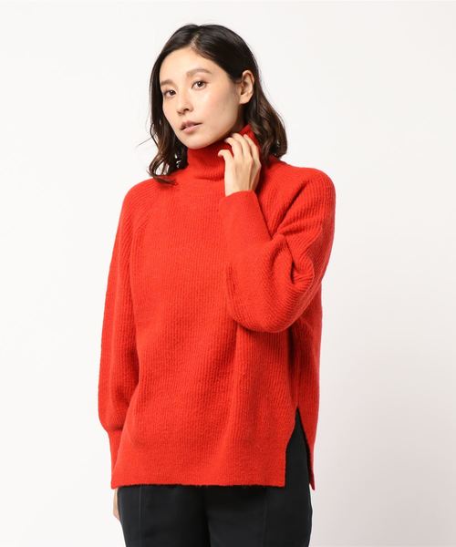 Editt by YECCA VECCA（エディットバイイェッカヴェッカ）の「・畦編みハイネックニットプルオーバー（ニット/セーター・レディース・ベージュ/オレンジ/ブルー/杢グレー・FREE）」の9枚目の写真