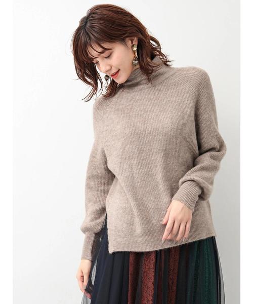 Editt by YECCA VECCA（エディットバイイェッカヴェッカ）の「・畦編みハイネックニットプルオーバー（ニット/セーター・レディース・ベージュ/オレンジ/ブルー/杢グレー・FREE）」の19枚目の写真