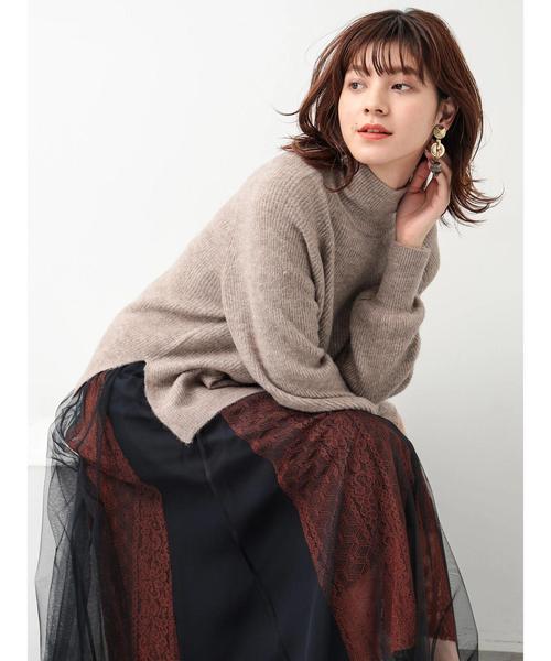 Editt by YECCA VECCA（エディットバイイェッカヴェッカ）の「・畦編みハイネックニットプルオーバー（ニット/セーター・レディース・ベージュ/オレンジ/ブルー/杢グレー・FREE）」の18枚目の写真