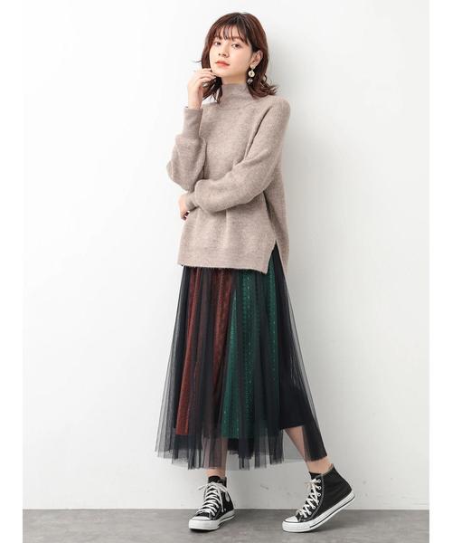 Editt by YECCA VECCA（エディットバイイェッカヴェッカ）の「・畦編みハイネックニットプルオーバー（ニット/セーター・レディース・ベージュ/オレンジ/ブルー/杢グレー・FREE）」の16枚目の写真