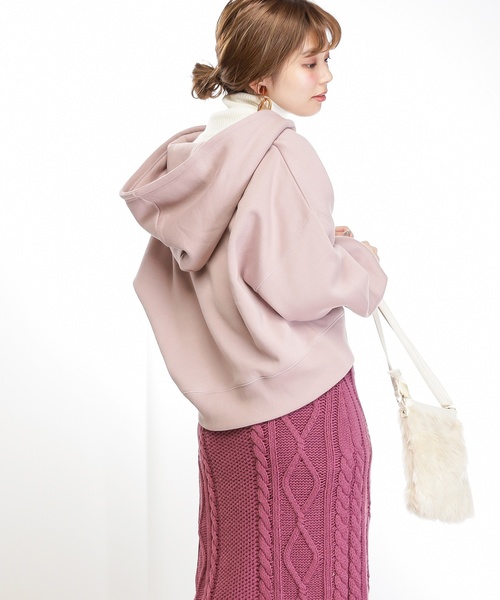 natural couture（ナチュラルクチュール）の「ハーフジップショートパーカー（パーカー・レディース・ライトグレー/ブラック/アイボリー/パープル/ピンク・FREE）」の5枚目の写真