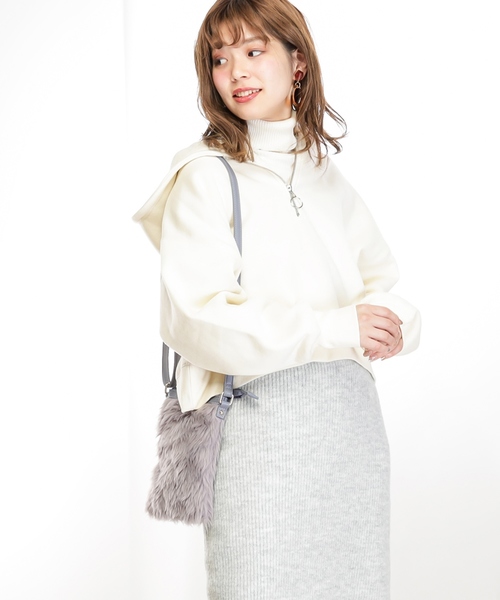 natural couture（ナチュラルクチュール）の「ハーフジップショートパーカー（パーカー・レディース・ライトグレー/ブラック/アイボリー/パープル/ピンク・FREE）」の7枚目の写真