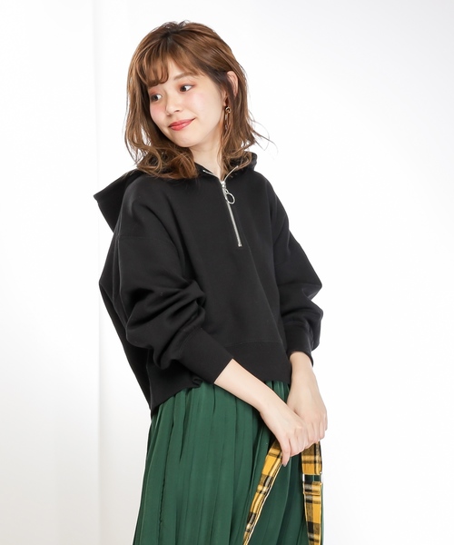 natural couture（ナチュラルクチュール）の「ハーフジップショートパーカー（パーカー・レディース・ライトグレー/ブラック/アイボリー/パープル/ピンク・FREE）」の10枚目の写真