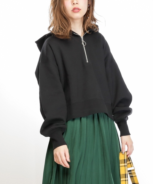 natural couture（ナチュラルクチュール）の「ハーフジップショートパーカー（パーカー・レディース・ライトグレー/ブラック/アイボリー/パープル/ピンク・FREE）」の11枚目の写真