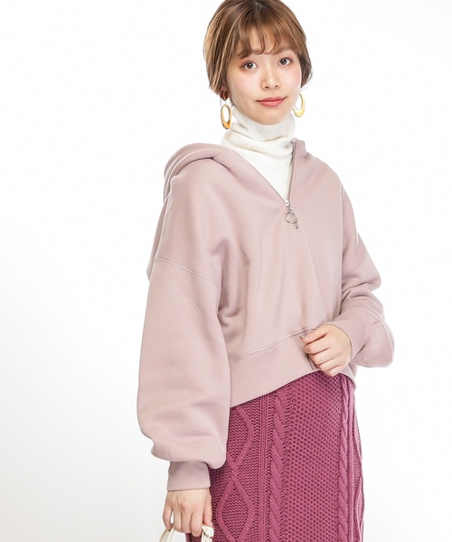 natural couture（ナチュラルクチュール）の「ハーフジップショートパーカー（パーカー・レディース・ライトグレー/ブラック/アイボリー/パープル/ピンク・FREE）」の19枚目の写真