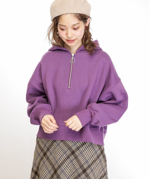 natural couture（ナチュラルクチュール）の「ハーフジップショートパーカー（パーカー・レディース・ライトグレー/ブラック/アイボリー/パープル/ピンク・FREE）」の21枚目の写真