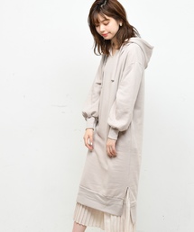 natural couture | 裏起毛キーネックパーカーワンピース(ワンピース)