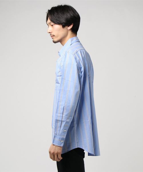 WEGO（ウィゴー）の「WEGO/マルチストライプロングシャツ（シャツ/ブラウス・メンズ・ブルー系その他4/ホワイト系その他4・LARGE/MEDIUM）」の4枚目の写真