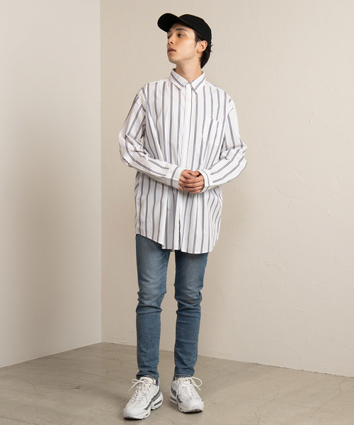 WEGO（ウィゴー）の「WEGO/マルチストライプロングシャツ（シャツ/ブラウス・メンズ・ブルー系その他4/ホワイト系その他4・LARGE/MEDIUM）」の9枚目の写真