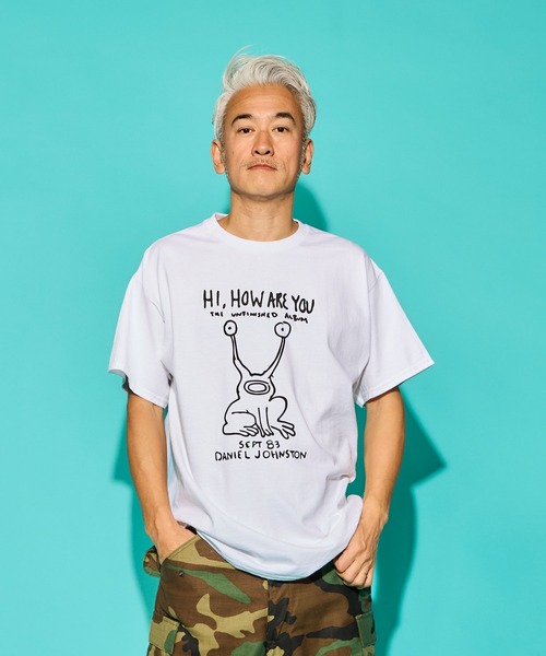 DANIEL JOHNSTON(ダニエルジョンストン)の「S/S PRINT TEE "HI HOW ARE YOU?" /ショート スリーブ プリント ティー ”ハイ ハウアーユー?”(Tシャツ/カットソー・メンズ・ホワイト/ブラック・MEDIUM/LARGE/X-LARGE/SMALL)」の7枚目の写真