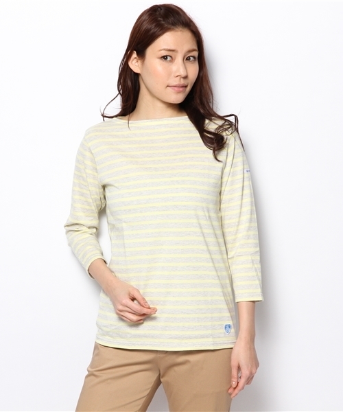 ORCIVAL（オーシバル）の「【ORCIVAL】40/2ストライプボートネックTシャツ（Tシャツ/カットソー・レディース・オレンジ/トップグレー/ロイヤルブルー/イエロー・MEDIUM/SMALL）」の4枚目の写真