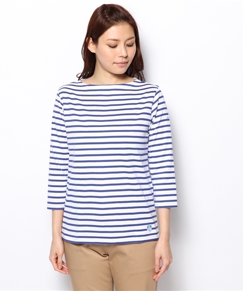 ORCIVAL（オーシバル）の「【ORCIVAL】40/2ストライプボートネックTシャツ（Tシャツ/カットソー・レディース・オレンジ/トップグレー/ロイヤルブルー/イエロー・MEDIUM/SMALL）」の8枚目の写真