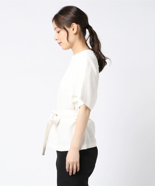 SACRA（サクラ）の「【日本製】リネン混ウエストリボンブラウス 