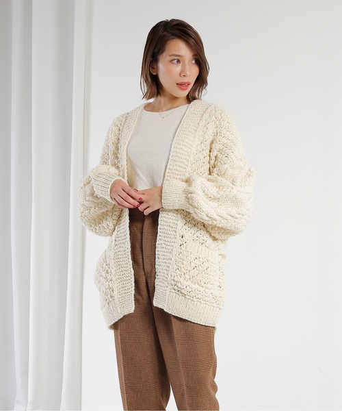 kha:ki(カーキ)の「「KHA:KI / カーキ」ニュージーランドウール手編みニットカーディガン"HAND KNIT CARDIGAN"(カーディガン/ボレロ・レディース・ブラウン/アイボリー/ライトベージュ・1)」の12枚目の写真