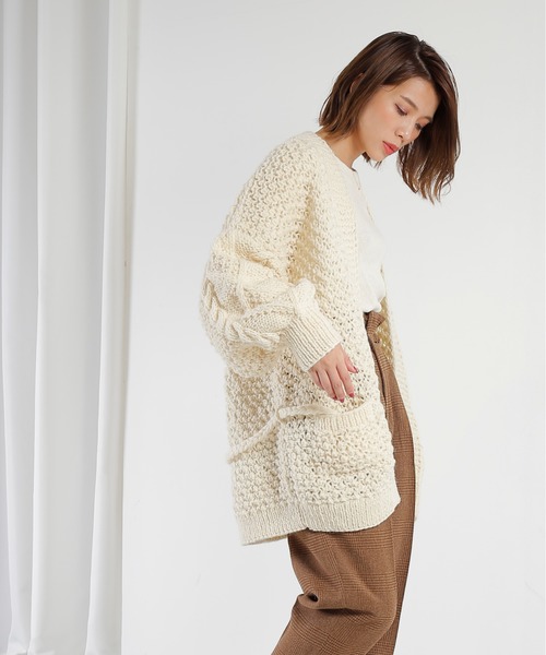 kha:ki(カーキ)の「「KHA:KI / カーキ」ニュージーランドウール手編みニットカーディガン"HAND KNIT CARDIGAN"(カーディガン/ボレロ・レディース・ブラウン/アイボリー/ライトベージュ・1)」の13枚目の写真