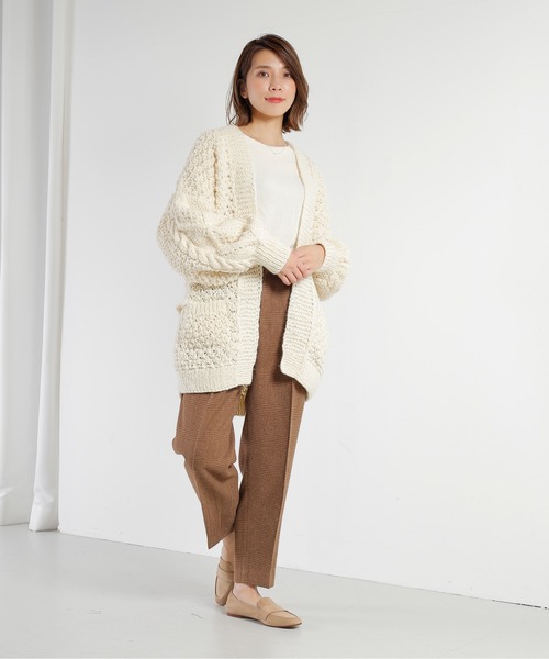 kha:ki(カーキ)の「「KHA:KI / カーキ」ニュージーランドウール手編みニットカーディガン"HAND KNIT CARDIGAN"(カーディガン/ボレロ・レディース・ブラウン/アイボリー/ライトベージュ・1)」の21枚目の写真