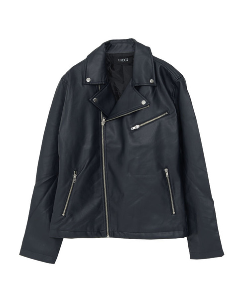 オーバーザストライプ　ライダースジャケット vicci/ヴィッチ』レザーライクダブルライダースジャケット