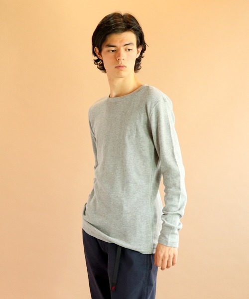 Healthknit(ヘルスニット)の「∴【 Healthknit / ヘルスニット 】針抜きワッフルクルーネック長袖Tシャツ 810 SIP(Tシャツ/カットソー・メンズ・ブラック系その他/グレー/レッド/オフホワイト/ブラック/ネイビー・LARGE/MEDIUM)」の1枚目の写真