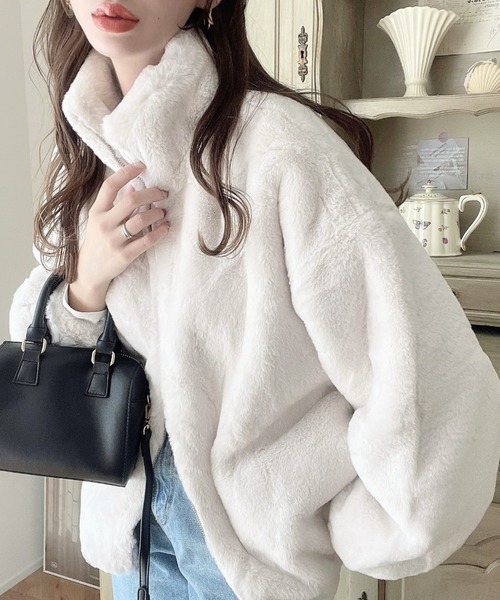 セール】ビッグシルエットスタンドカラーフェイクファーブルゾン