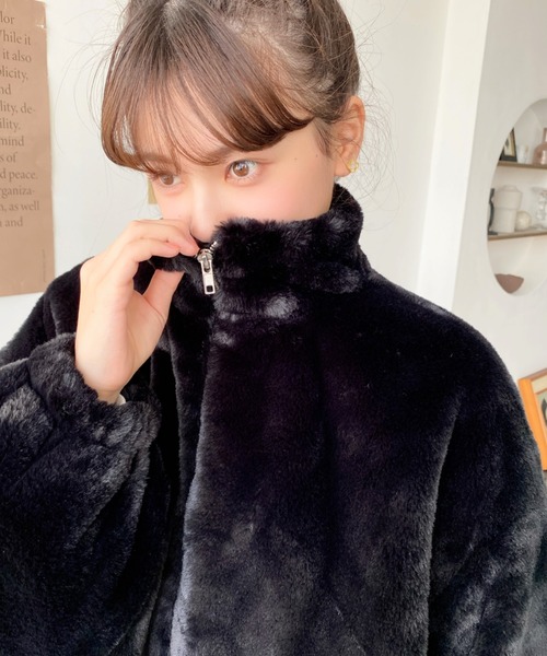 セール】ビッグシルエットスタンドカラーフェイクファーブルゾン