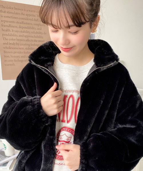 セール】ビッグシルエットスタンドカラーフェイクファーブルゾン